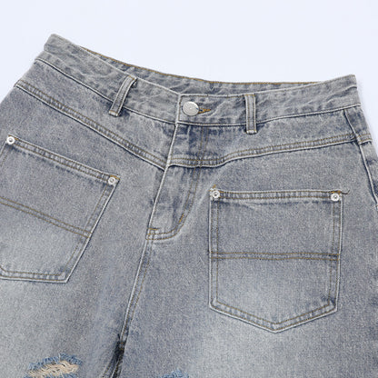 Washed Damage Wide Leg Denim Short Pants WN25596