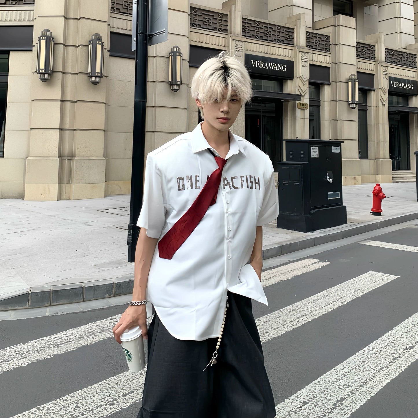 Letter Print Design Short Sleeve Shirt WN19799