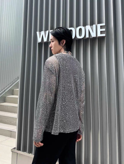 Sequin Mesh Sheer Oversize Long Sleeve T-Shirt WN27946