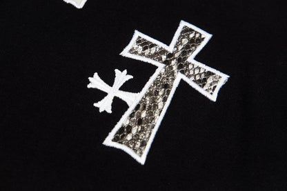 Cotton Cross Applique Embroidery Short Sleeve T-Shirt WN25577