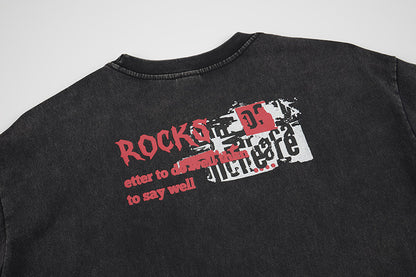 Washed Rock Band Print Short Sleeve T-Shirt WN25485