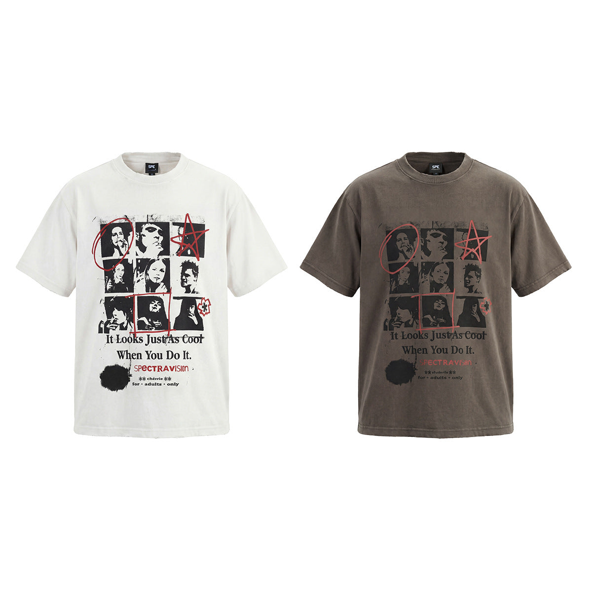 Washed Portrait Letter Print Short Sleeve T-Shirt WN25461