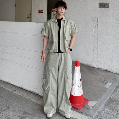Short Sleeve Jacket & Wide Leg Cargo Pants Setup WN25320