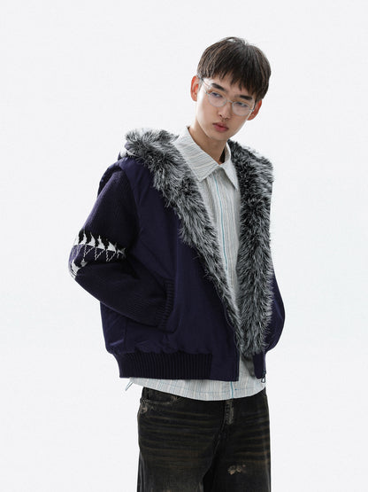 Colorblock Patch Thick Fake Fur-Collar Puffer Jacket WN22121