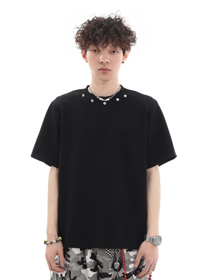 Metal Button Oversize Short Sleeve T-Shirt WN15665