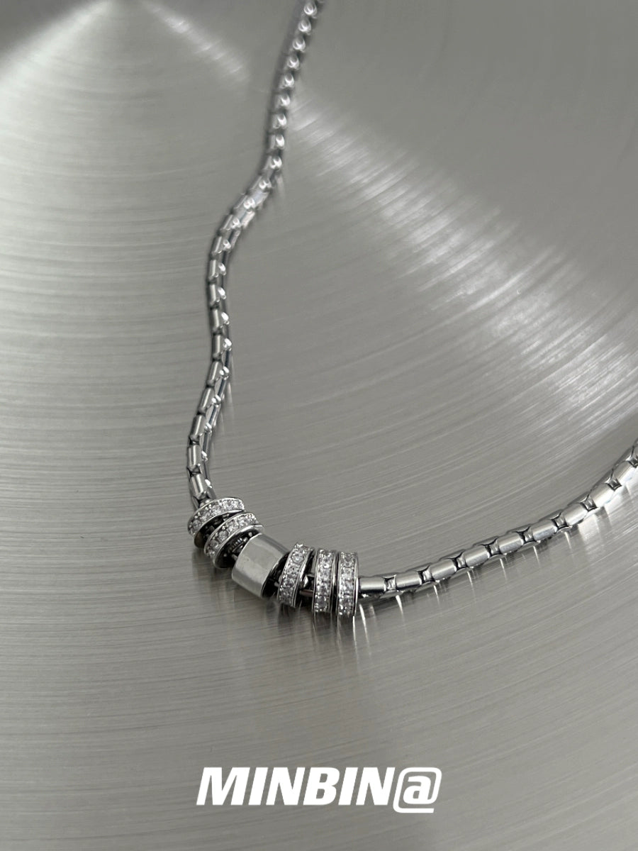 Rhinestone Circle Titanium Steel Necklace WN19253
