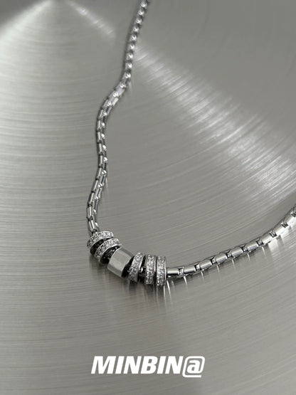 Rhinestone Circle Titanium Steel Necklace WN19253