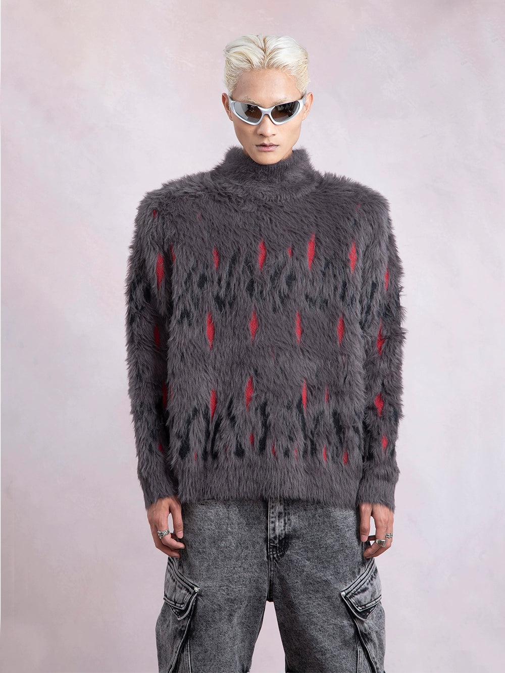 Fake Fur Half-High Neck Thick Knit Sweater WN9348