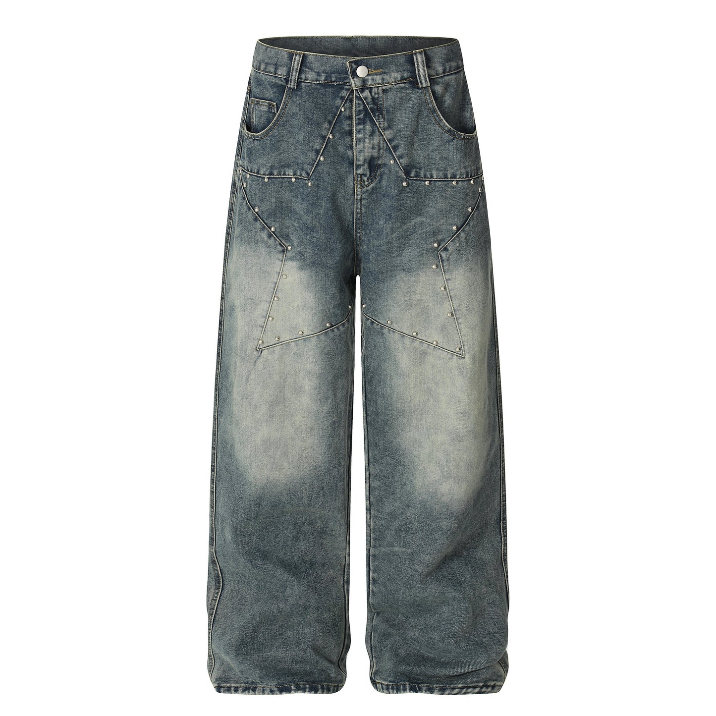 Star Patch Rivet Wide Leg Denim Jeans WN25585