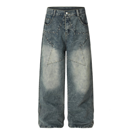 Star Patch Rivet Wide Leg Denim Jeans WN25585