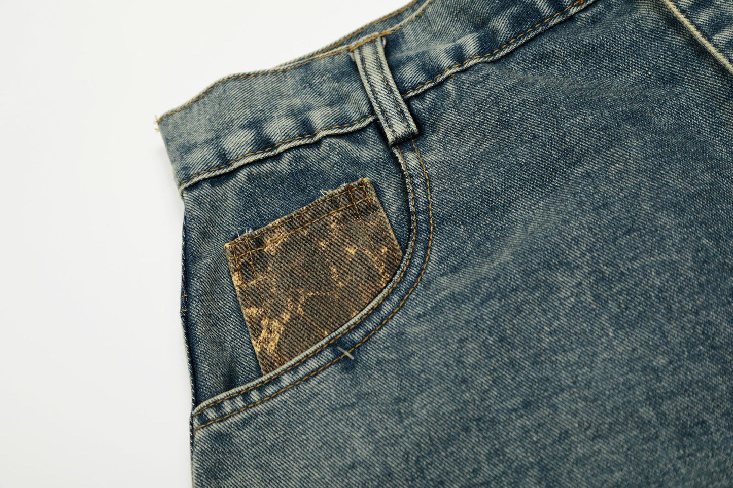 Washed Leopard Panel Curved Denim Jeans WN25514