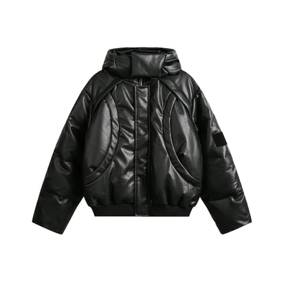 Hooded PU Leather Puffer Jacket WN9404