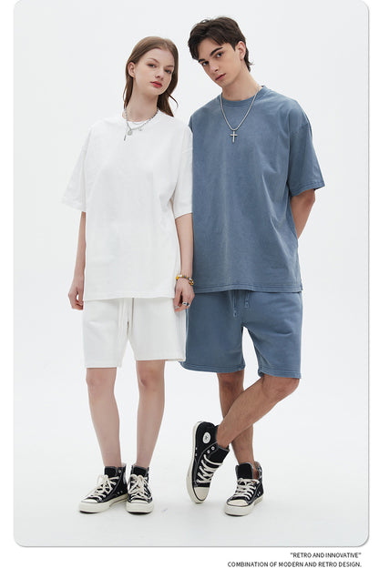 Oversize Washed Short-sleeve-T-shirt & Washed Short Sweatpants Setup WN6633-K