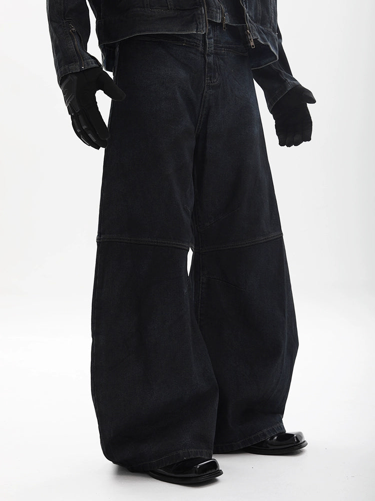 Mix Graphic Wide Leg Denim Jeans WN18691