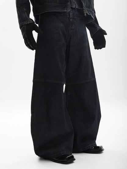 Mix Graphic Wide Leg Denim Jeans WN18691