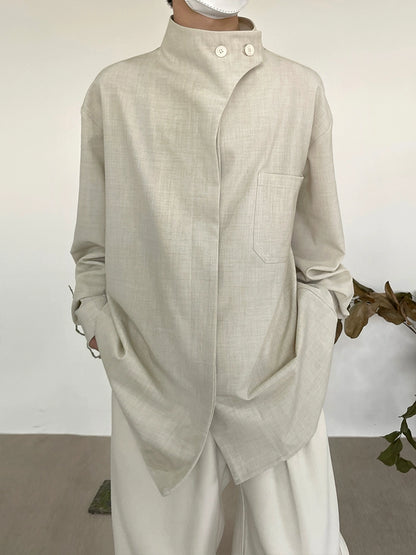 Minimalist French Standing-Collar Long Sleeve Shirt WN19955