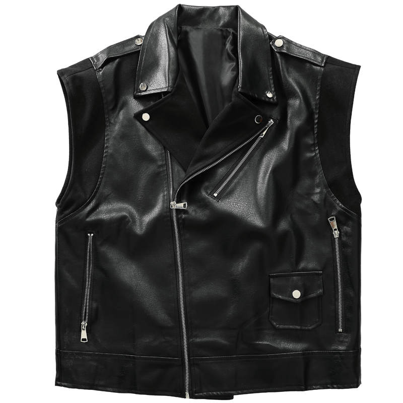 PU Leather Zipper Design Sleeveless Vest Jacket WN20196