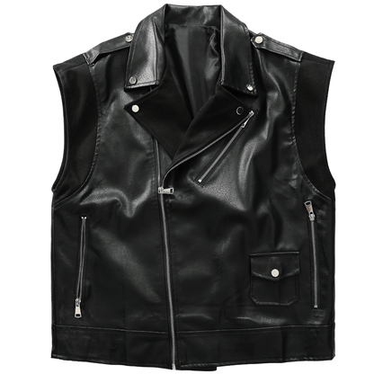 PU Leather Zipper Design Sleeveless Vest Jacket WN20196