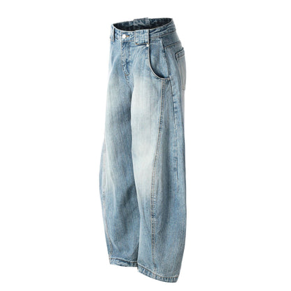 Washed Slub Wide Leg Barrel Denim Jeans WN26119