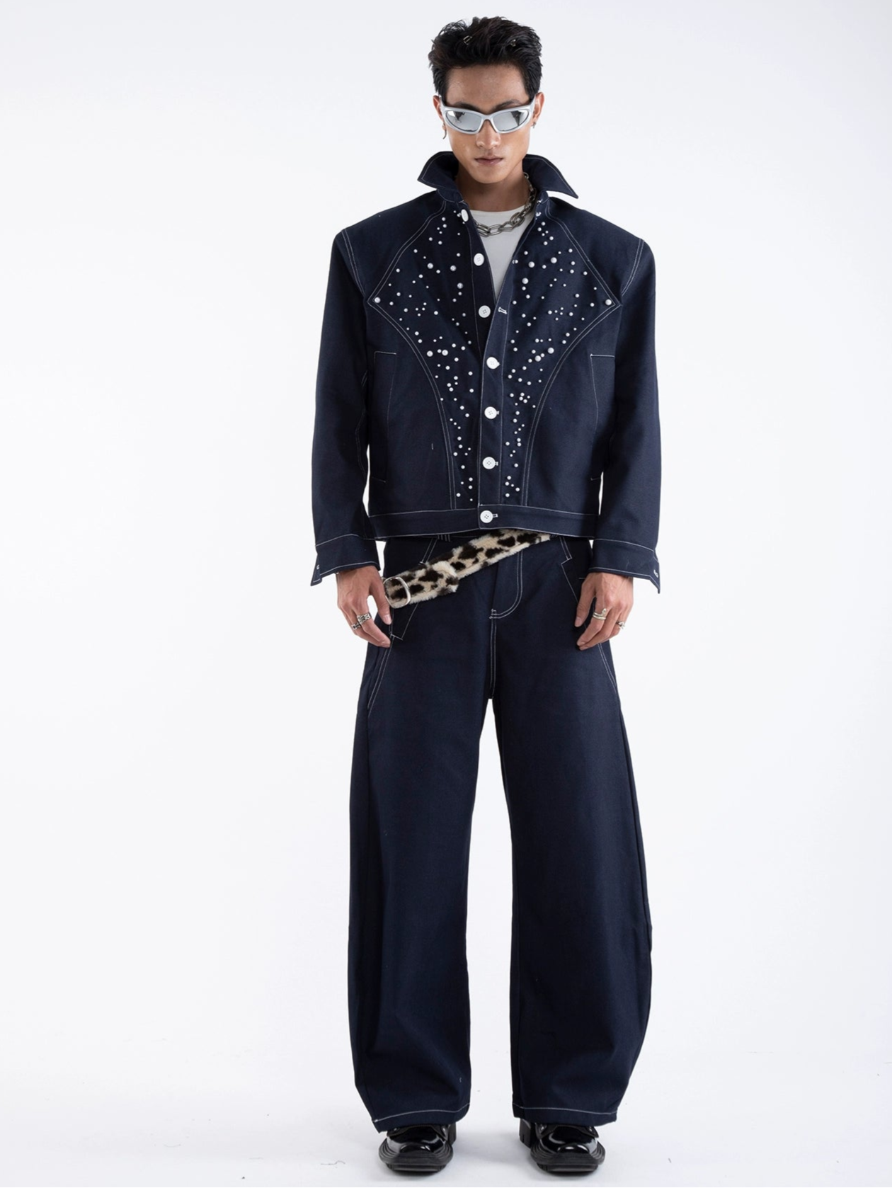 Pearl Detail Glitter Short Jacket & Pants Setup WN20658