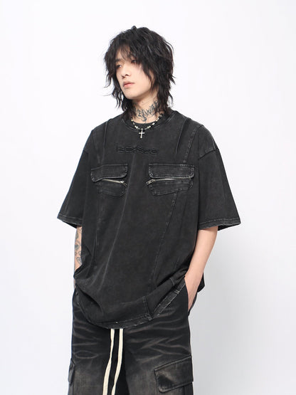 Pleats Cargo Washed Short Sleeve T-Shirt WN24470