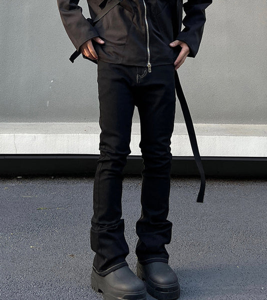 Flare Strap Detail Straight Denim Jeans WN19402