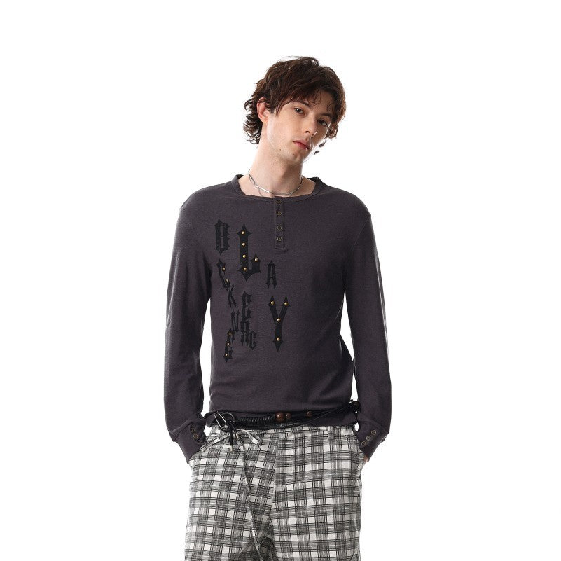 Letter Print Studs Detail Long Sleeve T-Shirt WN28032