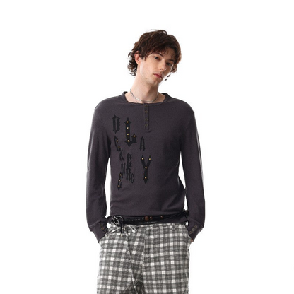 Letter Print Studs Detail Long Sleeve T-Shirt WN28032