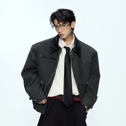 Contrast-Collar Pocket Cargo Jacket WN21221