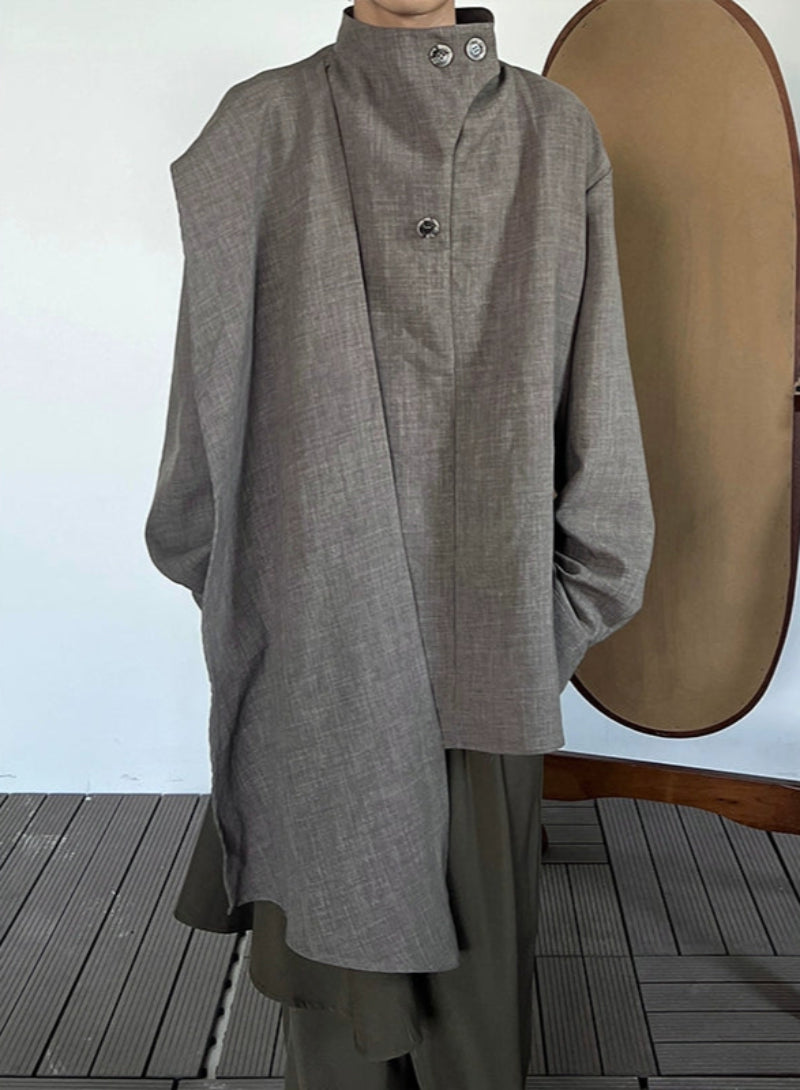 Stand Neck Scarf-Tie Long Sleeve Shirt WN19975