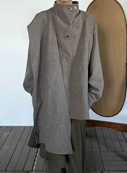 Stand Neck Scarf-Tie Long Sleeve Shirt WN19975