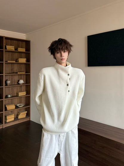 Korean Style High-Neck Button Oversize Knit Sweater WN23184