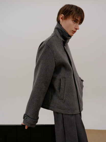 Standing Collar Wool Short Jacket WN21635