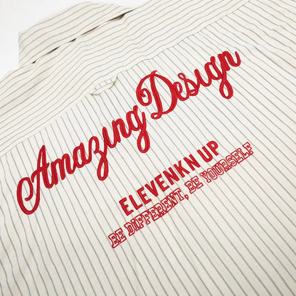 Embroidery Striped Turn-Down Collar Short Sleeve Shirt WN18537