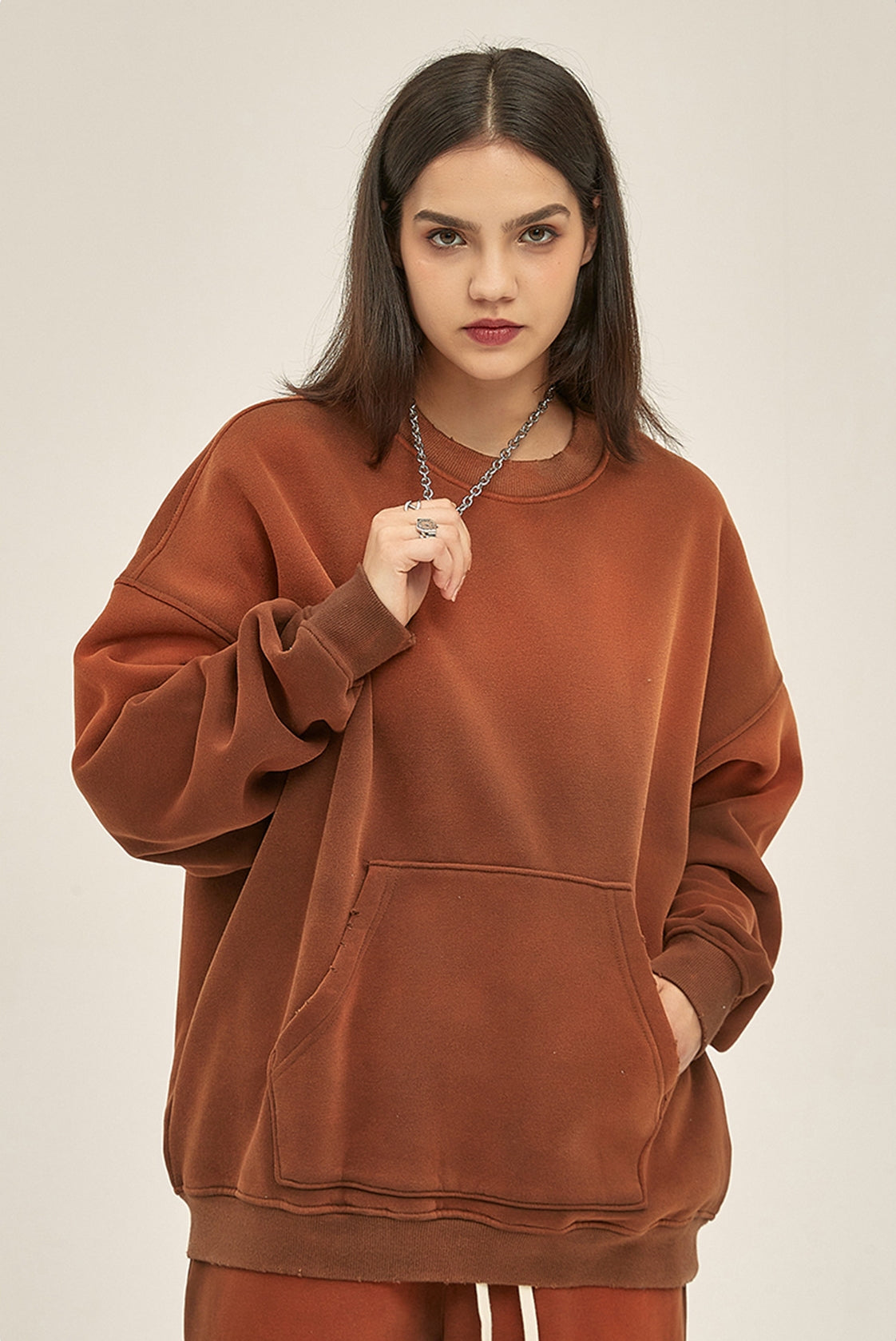 Fleece Lining Spray-dye Damage Oversize Sweatshirt WN9967