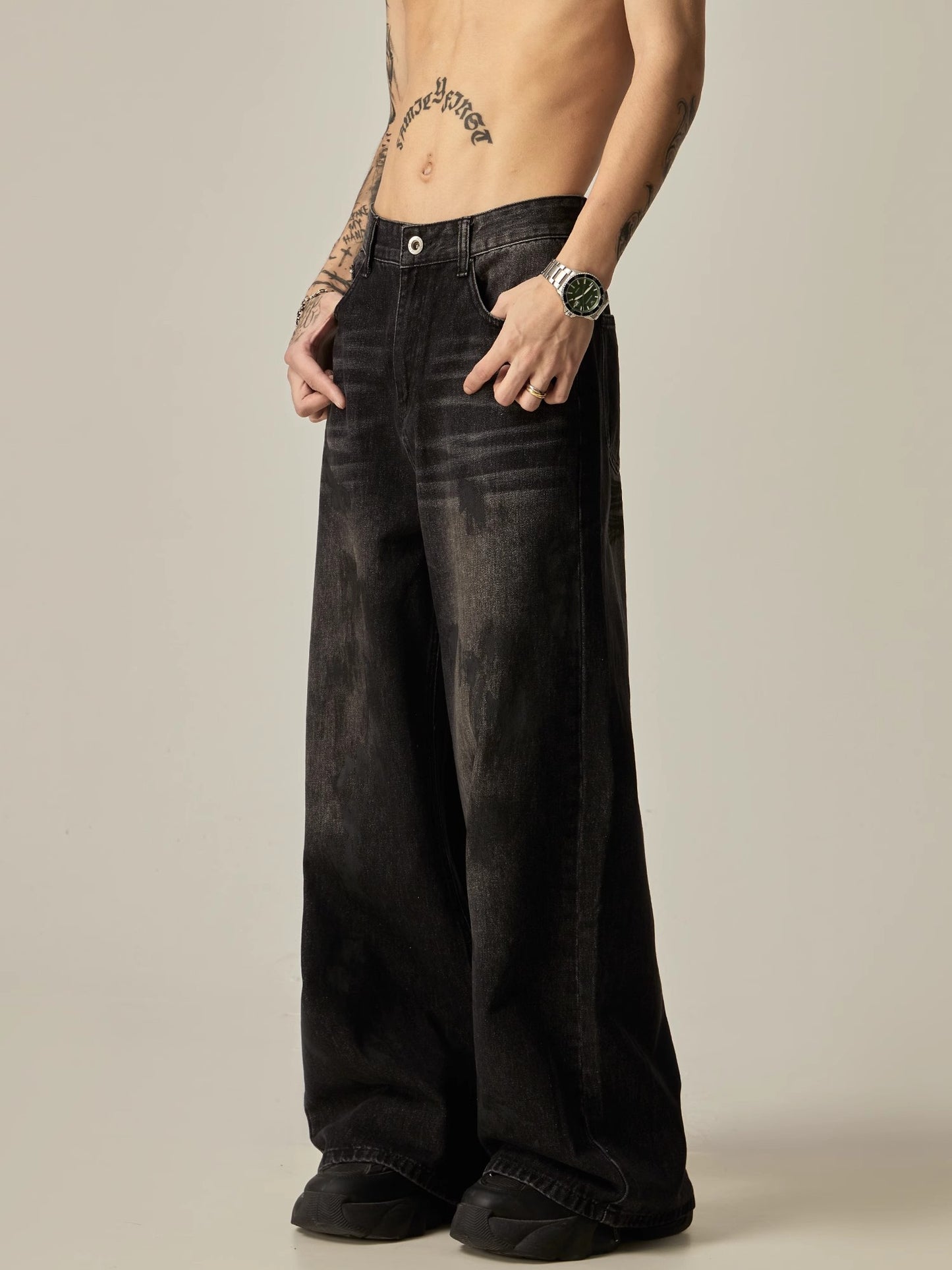 Splash Ink Wide-Leg Straight Denim Jeans WN7760