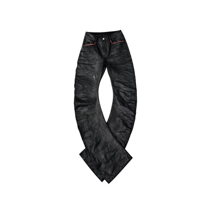 Waxed Shine Straight PU Leather Pants WN22138