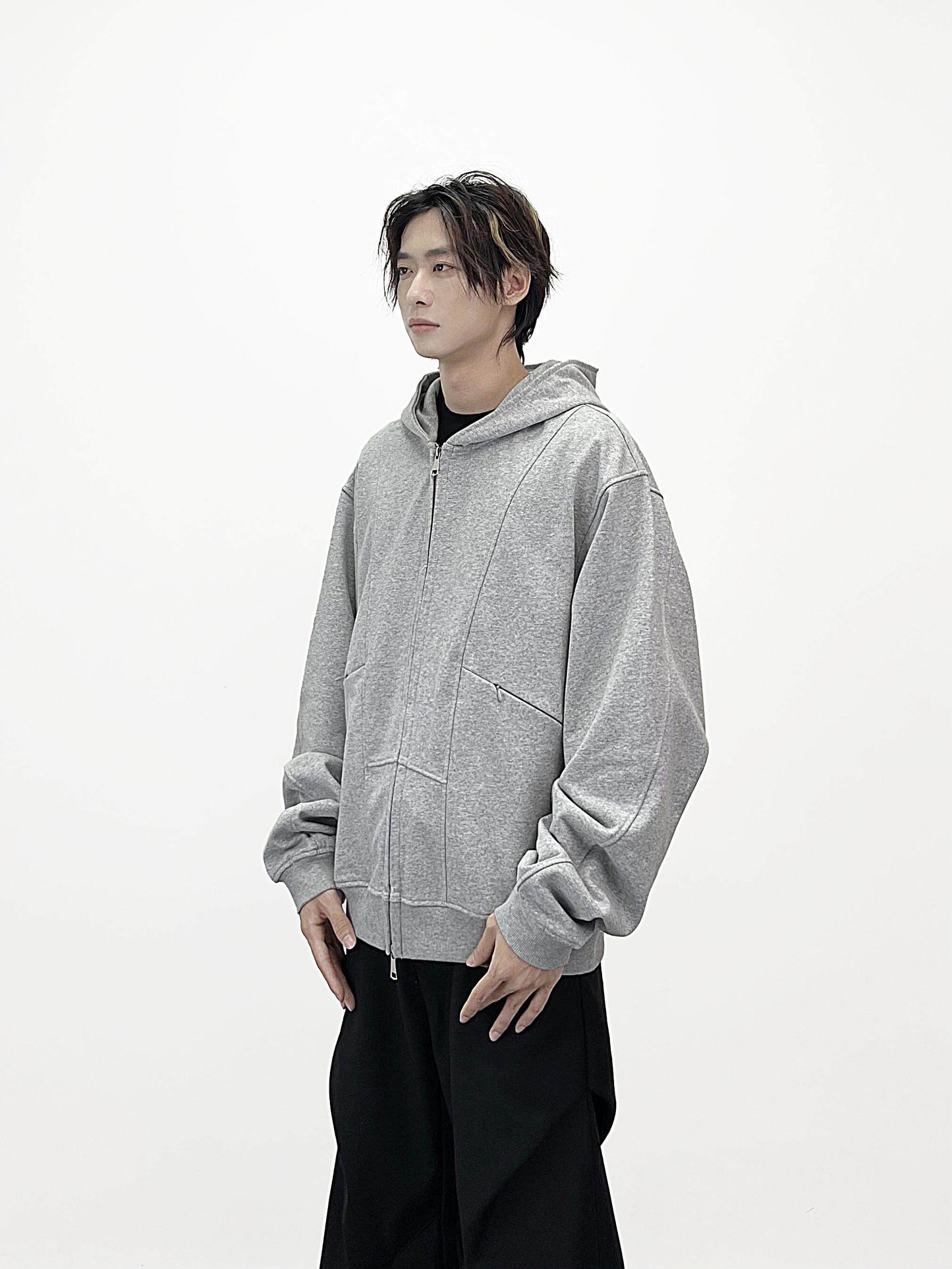 Deconstructed Double Zipper Short Length Oversize Hoodie WN24235