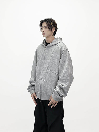 Deconstructed Double Zipper Short Length Oversize Hoodie WN24235