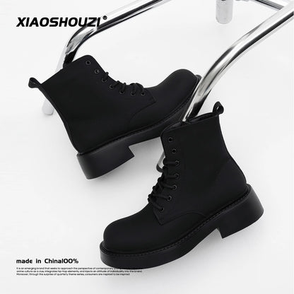 Round Toe Lace Up Matte Martin Boots WN6816