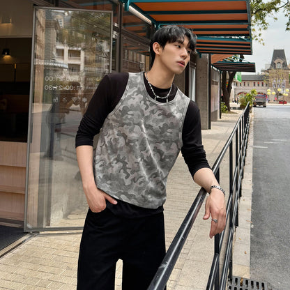 Camouflage Fake Layered Long Sleeve T-Shirt WN25000