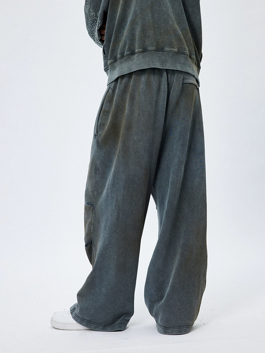 Washed Mud-Dyed Star Rhinestone Zipper Hoodie & Pants Setup WN17052