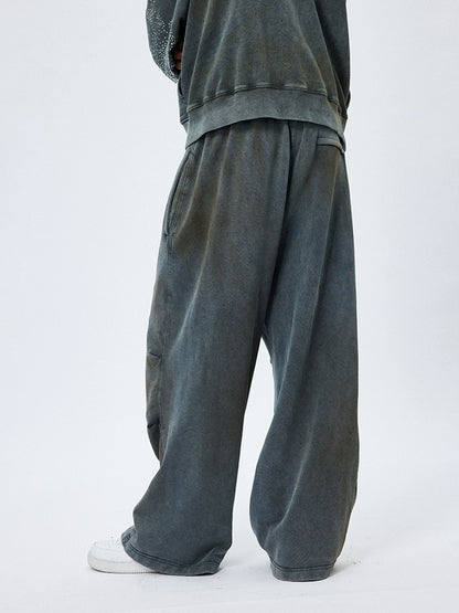 Washed Mud-Dyed Star Rhinestone Zipper Hoodie & Pants Setup WN17052