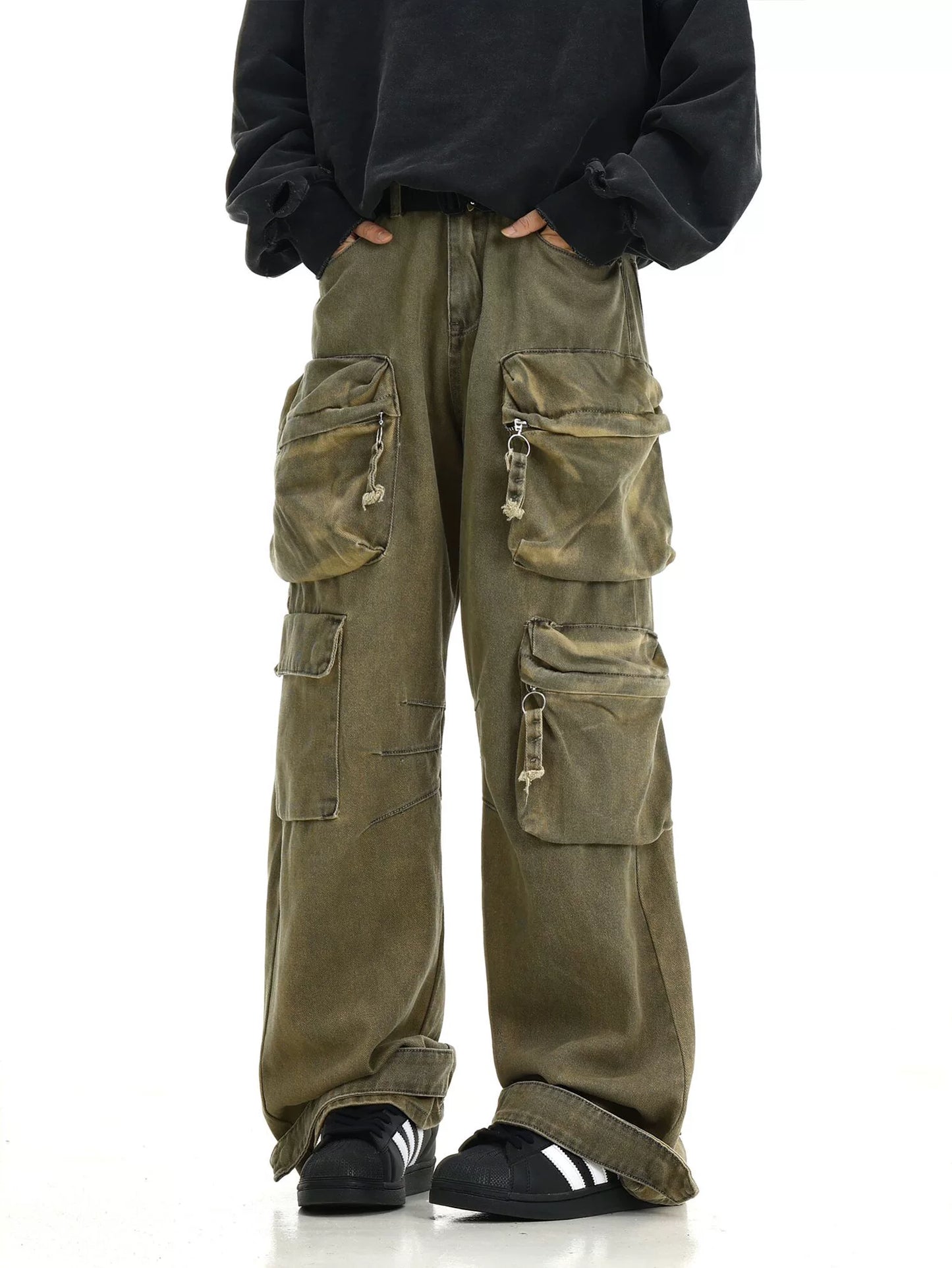 Washed Wide-Leg Straight Cargo Pants WN5809