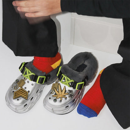 Fleece Lining Patch Decoration Platform Slip-On Shoes WN23477