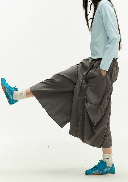 Utility 3D Pocket Wide Leg Cargo Half Pants WN27888