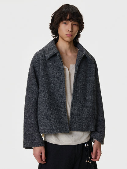 Textured Shoulder-Pad Short Zipper Jacket WN21401