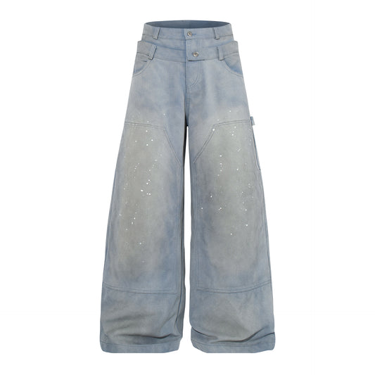 Dirty Dye Paint Splatter Wide Leg Denim Jeans WN25681