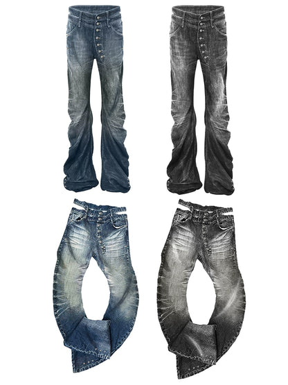 Washed Whisker Straight Denim Jeans WN20883