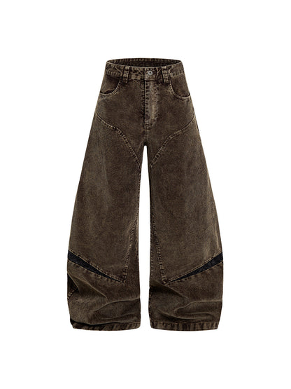 Corduroy Deconstructed Patchwork Curved Wide Leg Denim Jeans WN24216